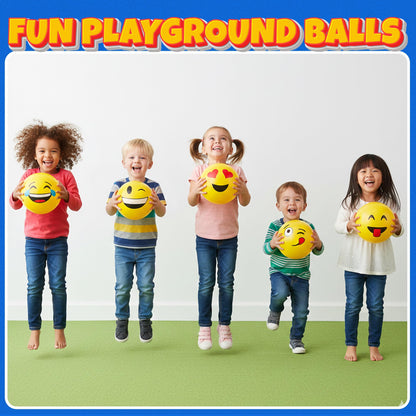 KiddieLoot 8.5-Inch Happy Face Bouncing Balls for Kids & Toddlers (Pack of 5) - Playground Balls w/ 5 Fun Designs - Lightweight Play Bouncy Ball for Boys & Girls
