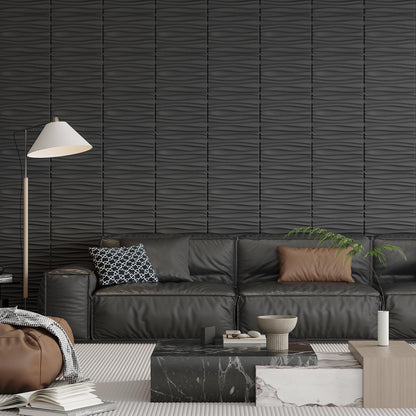 Art3d 24-Pack 3D Wall Panels for Interior Home Décor, PVC Wavy Textured Accent Wall Paneling for Living Room Bedroom TV Backdrop Office, 15.7 x 11.8 Inch - Black