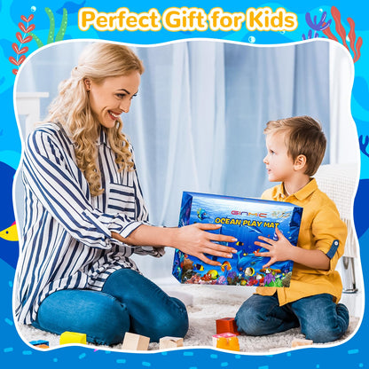 GINMIC Kids Ocean Animals Toys with Large Play Mat , 18 Pack Assorted Realistic Sea Animal Toys with Carrier Bag Including Shark, Whale, Dolphin etc, for Toddler, Boys & Girls Ages 3-8