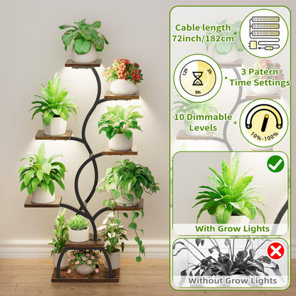 EVAWOO Plant Stand Indoor with Grow Light - 8 Tiered Plant Shelf Indoor, Corner Plant Stand, 49" Tall Plant Shelf with Lights for Indoor Growing, Lighted Flower Holder for Living Room, Balcony, Black
