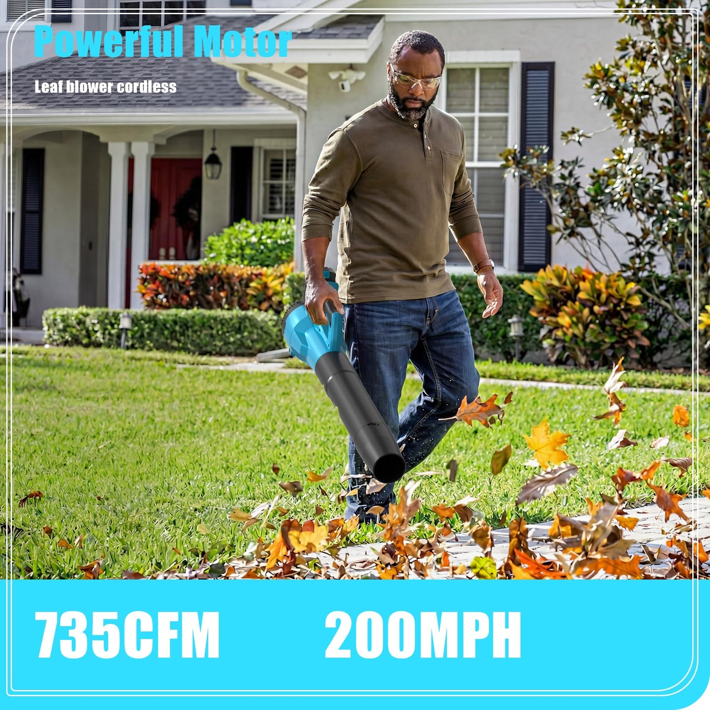 Leaf Blower,Cordless Leaf Blower with 2 X 4.0Ah Battery and Charger,6 Speed Mode Electric Leaf Blowers Cordless for Blowing Leaves,Blowers for Yard Garden Lawn Care and Dust,Gifts(M-Blue)