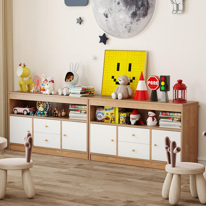 Costzon Toy Storage Organizer, Wooden Kids Toy Cabinet w/ 2 Drawers, 2 Cabinets & Open Shelf, Toy Organizers and Storage for Playroom, Bedroom, Nursery (Natural)