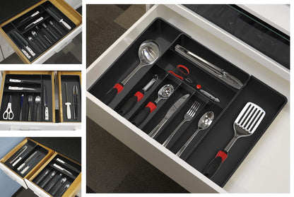 Simple Houseware Expandable Kitchen Drawer Flatware Organizer, Black – Adjustable Cutlery Tray with 9 Compartments for Utensils and Silverware
