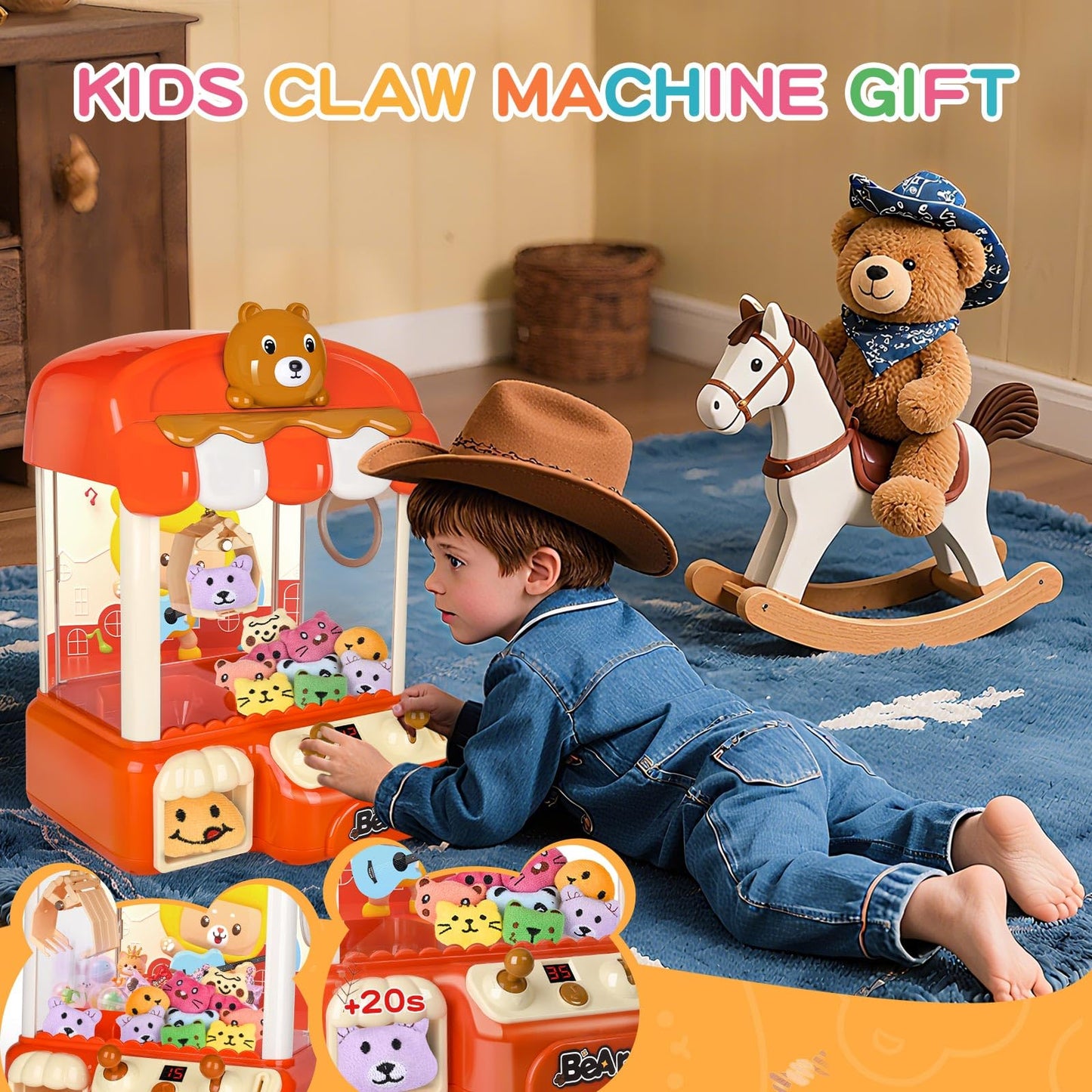 nicknack Large Claw Machine for Kids with Toys Inside,Arcade Size Toys for 3 4 5 6 7 8 Years Old Girls,Mini Prize Toys for Boys,Christmas Birthday Gifts for Kids,Includes Coins & Mini Toys