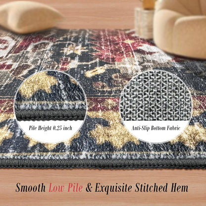 RUGSURE Washable Area Rugs - Perfect for Living Room, Bedroom, Kids Room, Nursery - Stain & Water Resistant Non-Slip, Pet & Child Friendly, Vintage Tribal Area Rugs (Rust, 3' x 5 ')