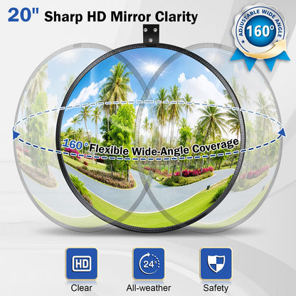 Narremcoy 20" HD Acrylic Convex Mirror - 160 Adjustable Wide Angle View, Leather Frame & ABS Back, Blind Spot Mirror for Indoor/Outdoor Use in Garage, Warehouse, Driveway, Store & Office Security