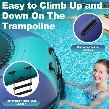 10FT Inflatable Water Trampoline, Recreational Water Bouncer, Adults Youth Floating Rebounder with 4-Step Ladder, Portable Bounce Swim Platform for Pool, Lake, Water Sports