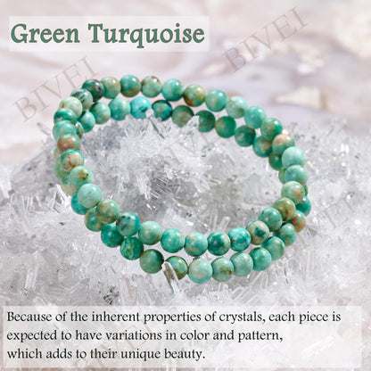 Bivei Green Turquoise - Balance - 6mm Beaded Bracelets for Women Handmade Semi Precious Natural Stone Stretch Elastic Jewelry for Women Yoga Protection Gifts