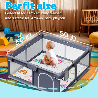 Baby Play Mat，Thick Soft 50" X 50" Playpen mat, Non-Slip and Machine Washable Baby Play Mats for Floor ，Crawling Mat for Babies, Toddlers & Infants to Play and Learn (Rainbow)