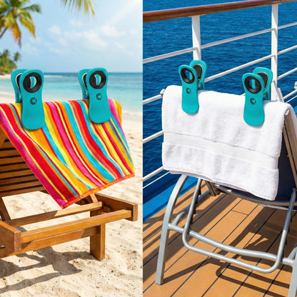 Core Clips Beach Towel Clips for Cruise Chairs - Heavy Duty Towel Holders for Lounge Chairs - 2.5" Opening Large Pool Clips to Hang Towels on Loungers, Clamps to Hold Towel in Wind - Cruise Essentials