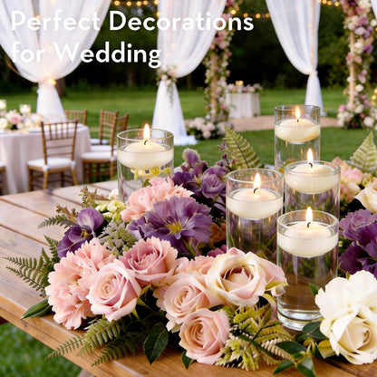 Crenovo Floating Candles Dripless, 5-6 Hour Clean Burn, 2 Inch Unscented Candles for Wedding, Party, Centerpieces, 48 Pack Water Candles Ivory Romantic Decoration