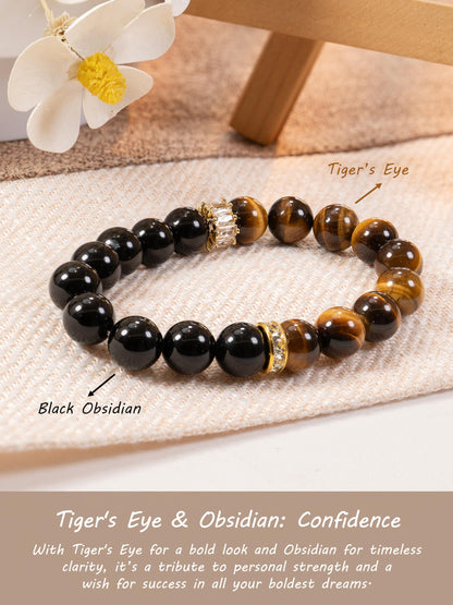 SENLLY Crystal Gift Bracelet, Tiger’s Eye & Black Obsidian Meaningful Natural Stone Crystal Jewelry for Women Mom Daughter Sister Wife Friend