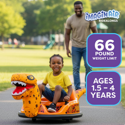 ImaginAir 6V Raptor Dinosaur Toys Bumper Car - Kids Car to Drive, Ride On Toy, Auto-Inflated, w/Music, Parent Remote Control, LED Lights, 360° Spin, 1 MPH, Max Weight of 66lbs, Age 1.5-4 Years