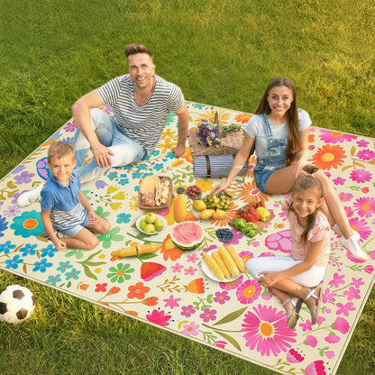Floral Picnic Blankets Waterproof Foldable, 60″X80″ Packable Picnic Mat Flowers Outdoor Blanket for Grass, Large Beach Blanket Sandproof Picnic Accessories for Camping Music Festival Park Lawn Travel