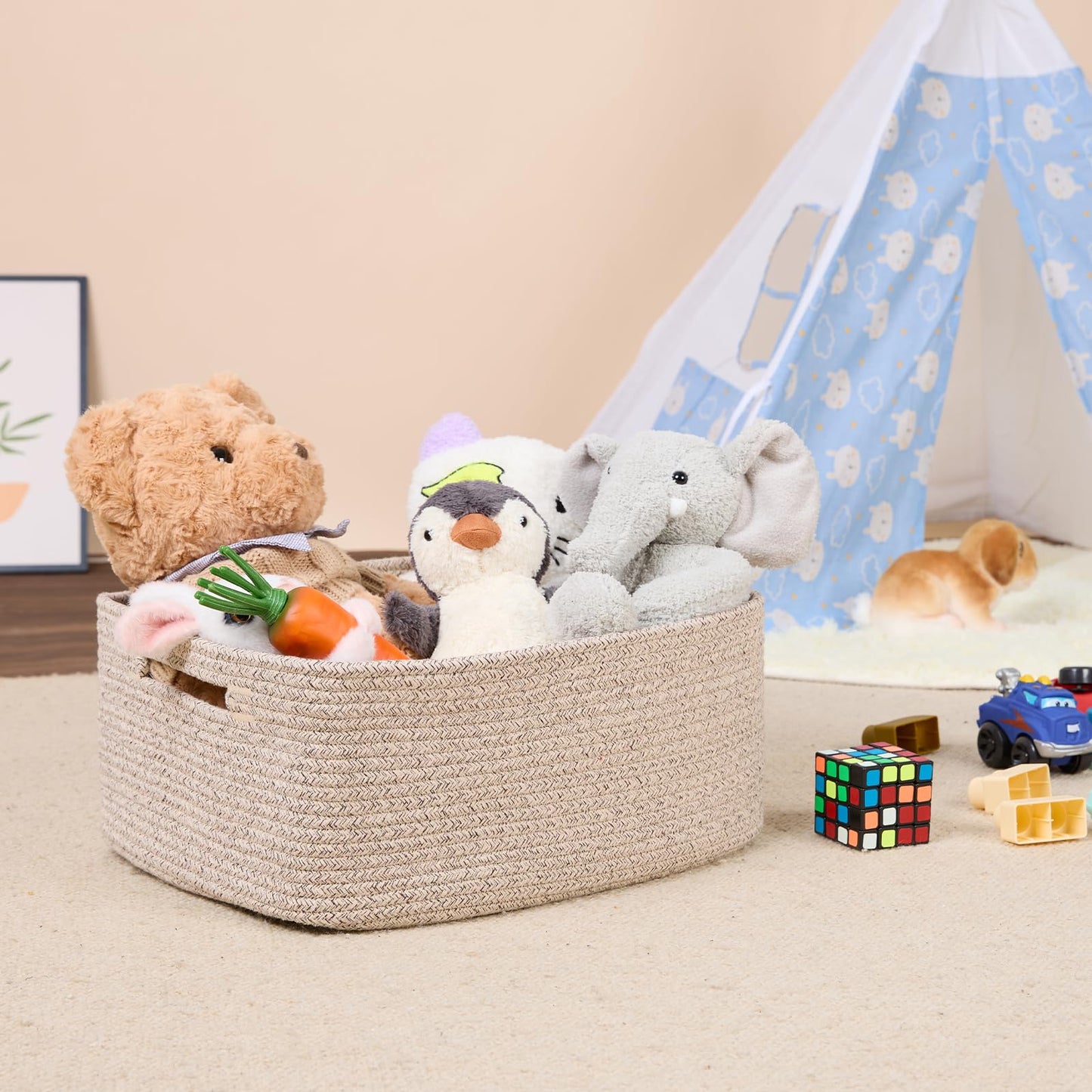 MiniArk Large Storage Baskets for Shelves, Closet Organizers Bins for Clothes Blanket Towels, Baby Nursery, Toy Baskets Box, Woven Rope Baskets, 17 x 13 x 7.5”, 3 Packs Mixed Brown