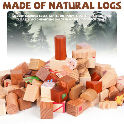 GHOOI 145-Piece Wooden Dinosaur Park Building Blocks Set – Montessori Educational Construction Toy Made from 10 Premium Hardwoods, STEM Learning Blocks for Toddlers & Kids Ages 3–6