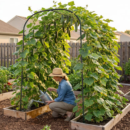 SUNYRISY Garden Arch Trellis for Climbing Plants Outdoor, 71" x 47" x 83" Metal Core Tall Archway Tunnel Plant Support for Cucumber Tomato Vine Flowers Vegetables Climbing Plants
