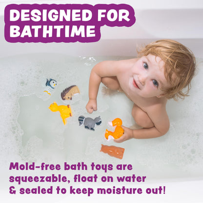 Tub Works® Woodland Animals Watertight Baby Bath Toys, 6 Pack | Sealed, No Hole Bath Toys Design Keeps Moisture Out | Soft, Squeezable & Float on Water | Easy-Grip Toddler Bath Toy Set for Kids Bath