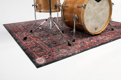 DRUMnBASE Vintage Persian Style Stage Rug, Non Slip Waterproof Rug for Stage or Studio Use to Reduce Vibrations, Black Red, 5.34 FT x 4.65 FT