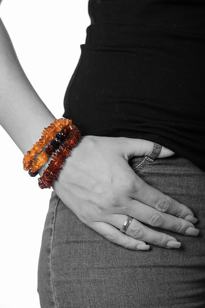 AMBERAGE Natural Baltic Amber Bracelet for Adults (Women/Men) - Hand made From Polished/Certified Baltic Amber Beads(4 Colors) (COGNAC)