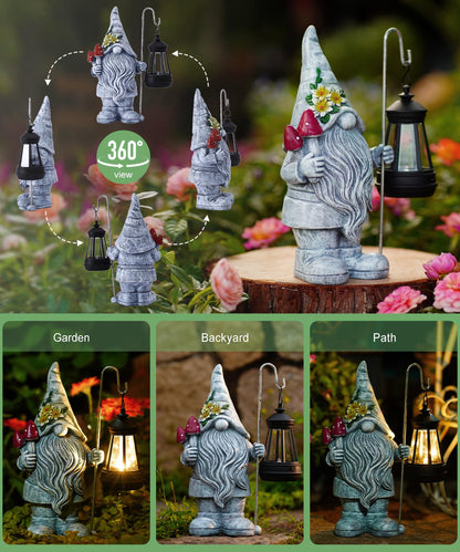 Acgarten Garden Gnome with Solar Lantern: Outdoor Statue Decorations for Home Yard Lawn Balcony Patio Porch - Mothers Day Gifts for Mom Women Grandma