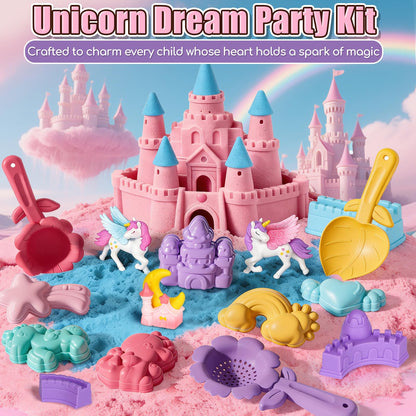 Lehoo Castle Unicorn Sensory Table with Sand, Indoor Outdoor Sand Table with Lid for Toddlers Kids, Upgraded Adjustable Legs, Red & Blue Play Sand Art Kit, Preschool Learning Activities Gifts