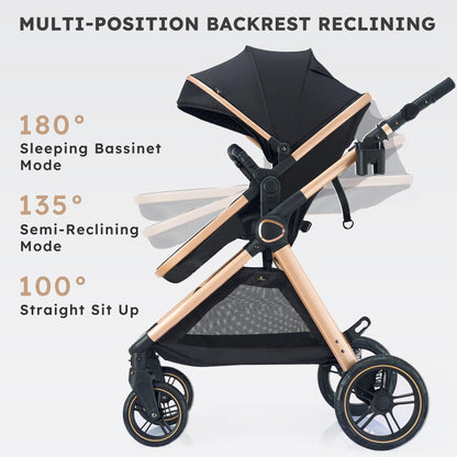Accombe 2 in 1 Baby Stroller, Convertible Bassinet Pushchair for Infants and Newborns 0-36 Months