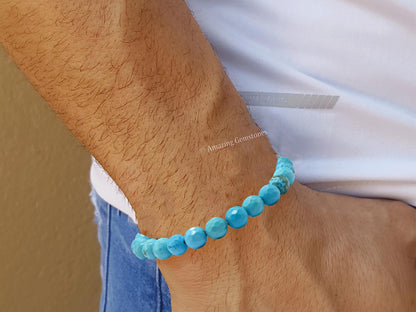 Amazing Gemstone Turquoise Bracelet for Women - Chakra Mens Bracelet Protection Crystals and Healing Stones - Blessing Spiritual Meditation Stocking Stuffers (Faceted Beaded Bracelet)