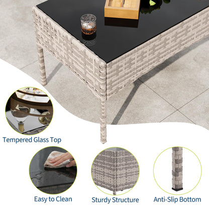 GAOMON 4-Piece Outdoor Conversation Set, PE Rattan Wicker Patio Furniture Set with Cushions, Loveseat and 2 Armchairs, Tempered Glass Coffee Table,Gray Gradient