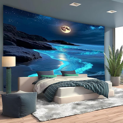 FENDROM 3D Fantasy Nature Sky Tapestry Stunningly Beautiful Moon Over Ocean Wall Hanging Landscape Wall Art Blanket for Bedroom Living Room