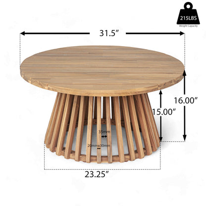 Christopher Knight Home Hakee Acacia Wood Patio Coffee Table, Round Coffee Table with Unique Wooden Base, Stylish Indoor/Outdoor Table, Easy Assembly, 31.5" x 31.5" x 16", Light Teak