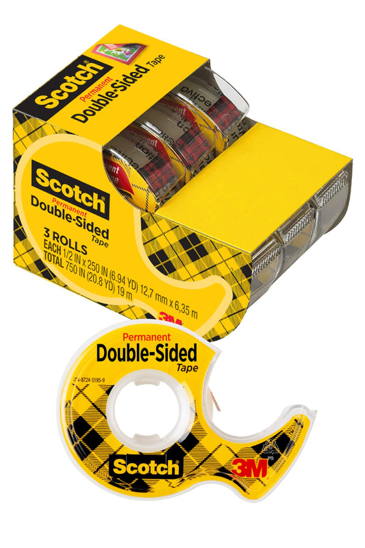 Scotch Double Sided Tape with Tape Dispenser, Office and School Supplies for Arts and Crafts, Alternative to Scrapbooking-Tape, 0.5 in. x 400 in., 2 Rolls with Dispensers (Pack of 2)