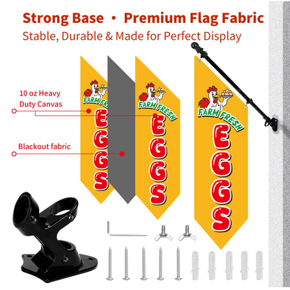 Farm Fresh Eggs Flag with Pole Kit – 42x12inch Double-Sided Heavy-Duty Canvas Flag, Outdoor Rustic Farm Stand or Market Stall Sign, Weatherproof Hanging Advertising Display (Yellow)