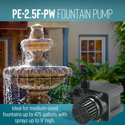 Little Giant PE-2.5F-PW 115 Volt, 1/28 HP, 475 GPH Submersible Direct Drive Pump for Small Ponds or Fountain with 15-Ft. Cord, Black, 566612