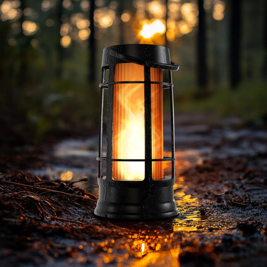 FoxFlame Metal Outdoor Solar Lantern, Flickering Solar Lanterns Outdoor Waterproof with Patented LED, Outdoor Lanterns for Porch, Patio, Garden, Tabletop, Hanging Use, Matte Black (1 Pack)