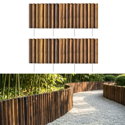 LaLaGreen Wooden Garden Edging Border (30" x 12", 2 Pack) Brown Wood Fence Panel with Metal Stakes, Decorative Flower Bed Landscape Fencing for Lawn Yard Dog Barriers Patio Pathways Outdoor Tree Decor
