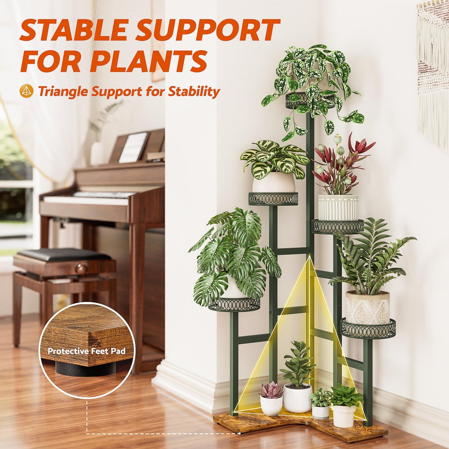NQW Plant Stand 6 Tier Indoor Metal Wood Flower Shelf for Indoor Outdoor Corner Tall Flower Holders for Garden Balcony Living Room Bedroom