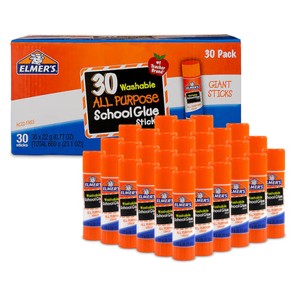 Elmer's All Purpose School Glue Sticks, Washable, 22 Grams, 30 Count - Arts & Crafts, #1 Teacher Brand