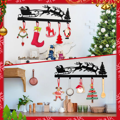 POILKMNI Christmas Stocking Holder, Metal Hanging Sign with 5 Hangers for Fireplace Mantel, 17 Inch, Black