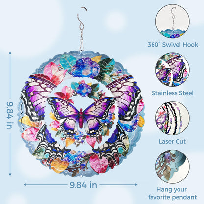 Ayadon Butterfly Wind Spinners Outdoor, 10 Inch Laser-Cut Stainless Steel Metal Wind Spinners, 3D Kinetic Hanging Sculpture, Metal Yard Art, Garden Decor, Butterfly Gifts for Women, Men, Mom, Grandma