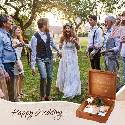 Teecyhooo Wedding Keepsake Box for Couples Mr and Mrs Wooden Memory Storage Boxes PU Leather Studs Rustic for Bride Groom Wedding Bridal Shower Bachelorette Engagement Anniversary Decor