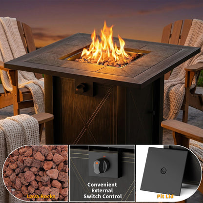 HOTEAGLE 30" Propane Fire Pit with Premium Ceramic Tabletop, 50000 BTU Powerful Gas Firepit Table - Includes Lid and Lava Rocks, Ideal Outdoor Fire Pit for Dining, Party in Patio, Garden, Yard