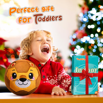 VangeBow Silent Indoor Soccer Balls for Toddlers 1-3, Inflatable Soft Plush Baby Toddler Soccer Ball Toys Gifts for 1 2 3 4 5 Year Old Boy Girl First Birthday Gift (Lion, Pump Include)