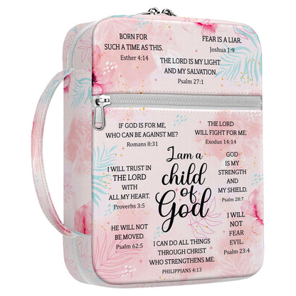 MYSMOR I Am A Child Of God Bible Cover for Women, Floral Scripture Bible Case with Handle and Zipper Pocket, Christian Bible Bag for Girls, Fits Standard Size, Church Gift for Faith and Prayer