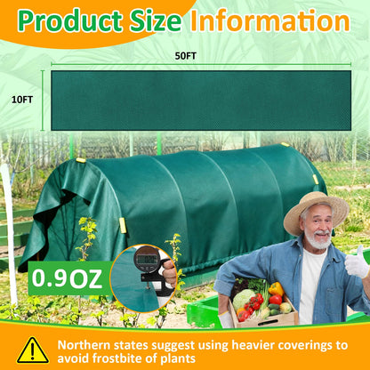 Green Plant Covers Freeze Protection, 10 x 50 ft - 0.9 oz/yd² Frost Cloths for Outdoor Plants, Tree Covers Freeze Protection, Winter Garden Blanket, Sun Cover for Plants for Greenhouse, Vegetables