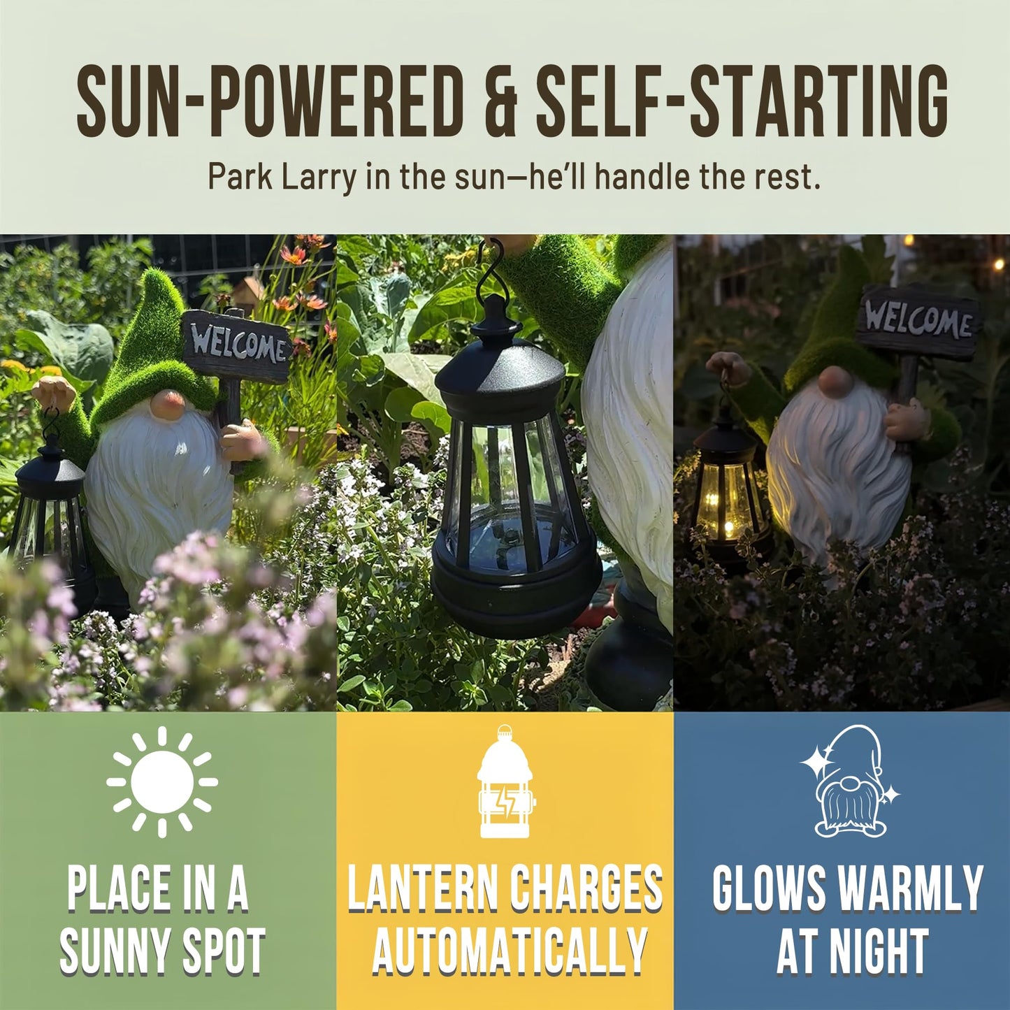 IMPECCABLE GOODS Garden Gnomes Outdoor with LED Solar Light - 11’’ Spring Season Gnome - Funny Decorations, Ornaments - Home, Yard, Patio, Solar Lantern Garden Statues - Housewarming, Birthday