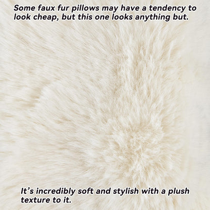 AmHoo Pack of 2 Throw Pillow Covers 3D Dense Faux Rabbit Fur Cozy Super Soft Fuzzy Set Case Cushion for Couch Sofa Bedroom 22 x 22-Inch Cream White