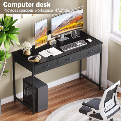 WOHOMO Computer Desk with 3 Drawers, 47.2 Inch Small Vanity Desk with Storage, Home Office Bedroom Desk for Small Spaces, Modern Work Writing Study Gaming Tables, Black