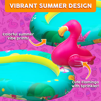 Kiddie Pool with Sprinkler | Kiddie Pool for Kids, Inflatable Toddler Pool, Inflatable Sprinkler for Kids with Splash Pad, Summer Water Toys for Toddler Outside, Summer Toys, Flamingo