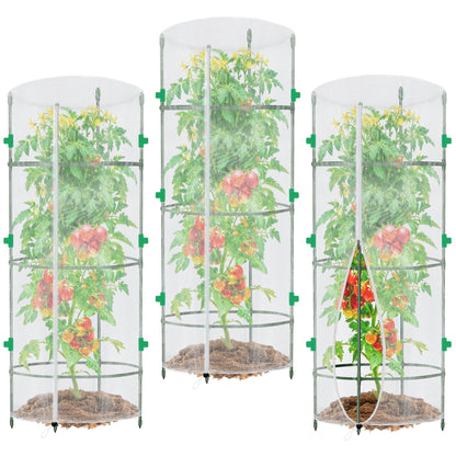 3 Pack Garden Netting for Round Plant Cage, 55" x 15" Tomato Cage Bird Netting Mesh Plant Cover with Zipper, Tomato Trellis Pest Barrier Garden Protection Net Cover for Climbing Plants Vegetables